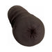 Chocolate-colored dual-entry vibrating stroker with textured ergonomic design for realistic pleasure.