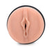 Tan-colored realistic silicone stroker with black base, designed for personal use and enhanced pleasure.