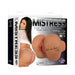 Packaging of Mistress Tia Vibrating Butt Doggy Style Stroker in tan with image of model and product details.
