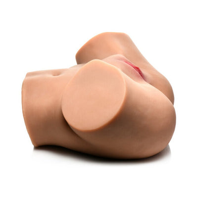 Life-size medium masturbator with realistic textured vaginal and anal openings in soft skin-like material.
