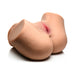 Lifelike medium-sized vibrating and squeezing masturbator with detailed textured tunnels and realistic skin tone.