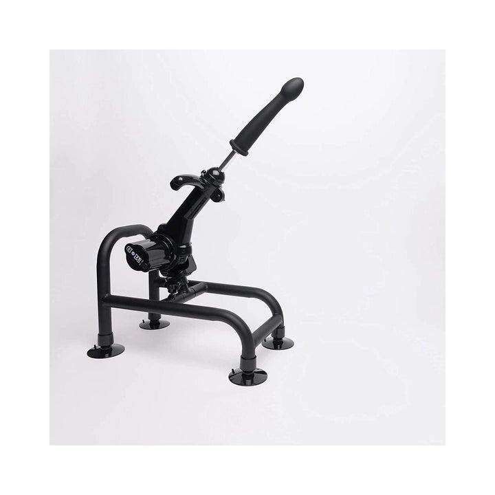 Black MOD Love Deluxe Thruster Machine with sturdy metal frame and suction cup feet on white background.