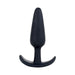 Large black silicone butt plug with curved T-shaped base for safe and comfortable use.