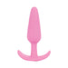Large pink silicone butt plug with curved T-shaped base for safe and comfortable use.