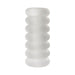 Clear textured hand-held stroker with a ribbed design for varied sensation and easy grip.