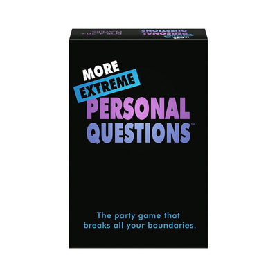 Black box of More Extreme Personal Questions party game with bold purple and blue text on front