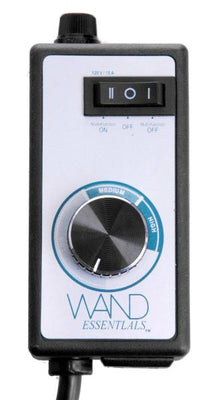 Black multi-function wand controller with variable speed dial and power switch for adjustable wand massager settings.