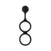 Black silicone dual ring with attached weighted ball designed for enhanced intimate support and sensation.