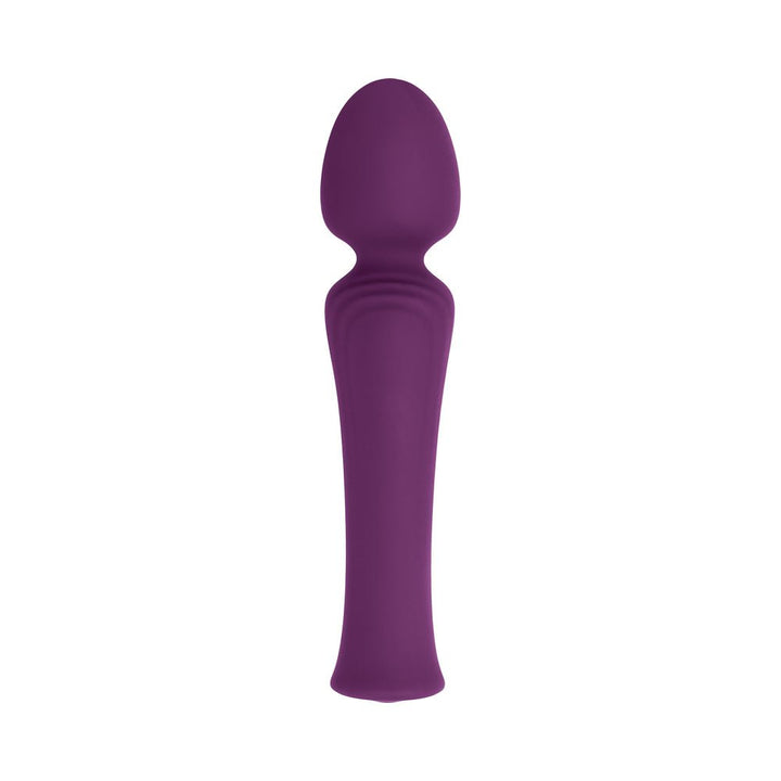 Purple silicone wand vibrator with flexible head and smooth ergonomic handle.
