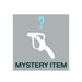 Silhouette of a strap-on with a question mark above and text reading Mystery Item on gray background.