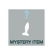 Gray square with a white silhouette of an anal toy and a blue question mark above it labeled mystery item