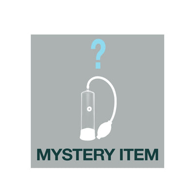 Silhouette of a pump with a question mark above and text reading Mystery Item on gray background.