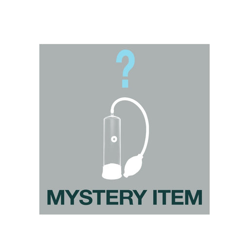 Silhouette of a pump with a question mark above and text reading Mystery Item on gray background.