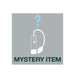 Silhouette of a pump with a question mark above and text reading Mystery Item on gray background.