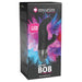 Packaging of Mystim Hop Hop Bob eStim Vibrator in black with colorful powder background and product image on front.