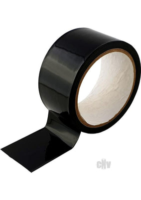 Roll of glossy black bondage tape with a partially unrolled strip, 20 meters long and 2 inches wide.