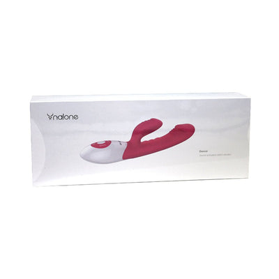 Packaging box of Nalone Dancer pink sound-activated rabbit vibrator with white and pink design.
