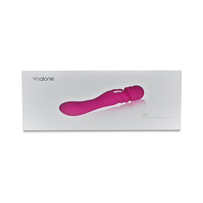 Packaging box of Nalone Jane Double End Wand in vibrant pink with ergonomic design and textured head.