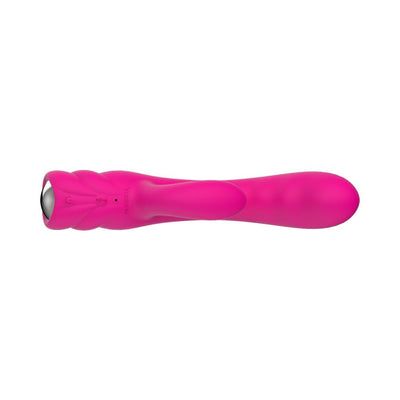 Pink Nalone Pure X2 dual-action silicone personal vibrator with curved design and textured handle.
