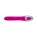 Pink dual-action vibrator with ergonomic design and control buttons on the handle, made of smooth silicone.