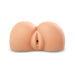 Beige dual-entry realistic textured male masturbator with soft flesh-like material and lifelike design.