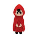 Red silicone bullet vibrator shaped like a small character wearing a hooded cloak with black shoes and a simple face design.