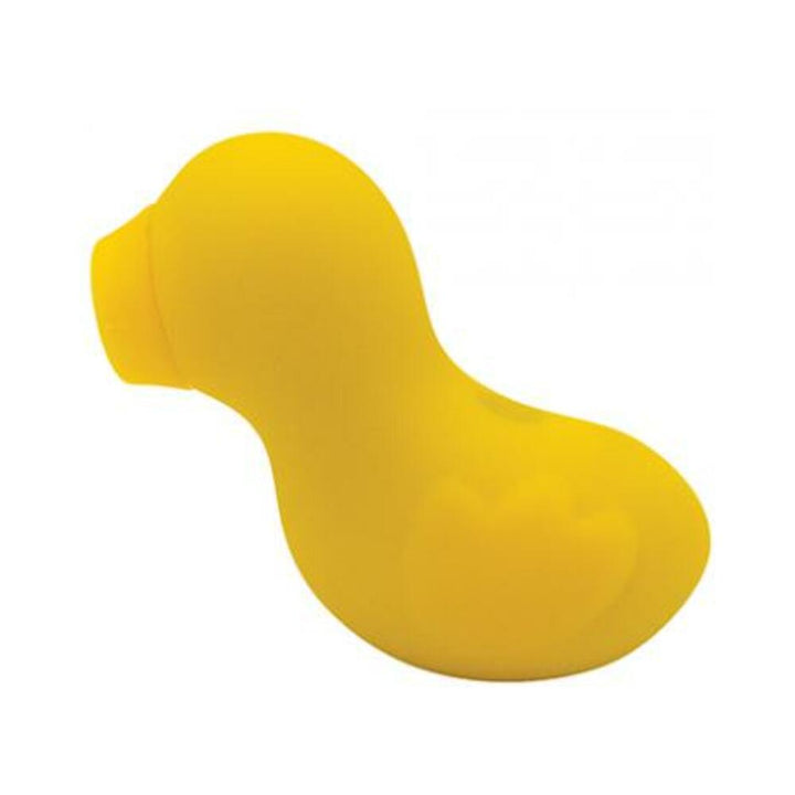 Yellow silicone suction stimulator shaped like a duck for targeted clitoral and nipple stimulation.