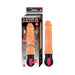 Beige 7-inch realistic dildo with USB rechargeable base and packaging highlighting heating and bendable features.