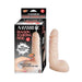Beige realistic 7-inch squirting dildo with packaging showing squeeze-to-squirt feature and natural skin texture.