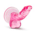 Pink translucent mini dildo with suction cup base and realistic curved design for targeted stimulation.
