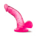 Pink translucent mini dildo with curved shaft and suction cup base, designed for targeted stimulation and beginner use.
