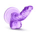 Purple mini dildo with suction cup base and curved shaft designed for targeted stimulation, made from soft flexible material.