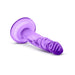 Purple 5-inch mini dildo with suction cup base, realistic texture, and compact design for beginners.