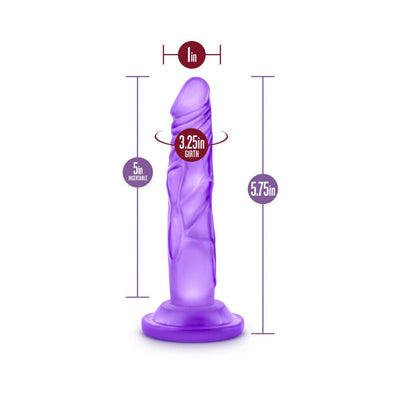 Purple 5-inch realistic mini dildo with suction cup base and detailed texture, shown with size measurements.
