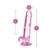Pink crystalline dildo with suction base, 7 inches long and 1.25 inches wide, showing detailed measurements.