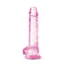 7-inch translucent pink crystalline dildo with suction cup base and realistic detailing on a white background.