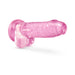 Pink translucent 7-inch crystalline dildo with suction cup base and realistic detailing.