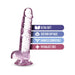 Rose-colored 7-inch Naturally Yours Crystalline Dildo with suction cup base and key features listed.