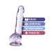 Translucent amethyst 8-inch dildo with suction cup base, ultra soft, harness compatible, and phthalate free.