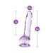 Amethyst-colored 8-inch crystalline dildo with 1.5-inch width and suction cup base shown with size measurements.