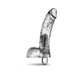Clear textured vibrating dildo with realistic shape and removable bullet vibrator at the base on white background.