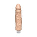 Realistic flesh-colored heavy veined vibrator with twist bottom control on white background.
