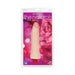 Naturals Thin 7-inch flesh-tone vibrator in clear packaging with purple and pink background design