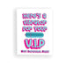Naughty Vibes VIP greeting card with playful text and a small blue bullet vibrator illustration on a white background.
