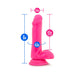 Pink 6-inch dual density dildo with suction base and balls, showing measurements for length, insertable depth, and girth.