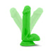 Green 6-inch dual density dildo with suction cup base shown in multiple angled positions on white background.