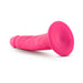 Bright pink 5.5 inch dual density realistic dildo with suction cup base on white background.