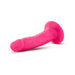 Bright pink 5.5 inch dual density realistic dildo with suction cup base on white background.
