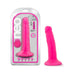 Pink 5.5 inch dual density realistic dildo with suction cup base, shown in packaging and standing upright.