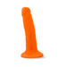 Bright orange 5.5 inch realistic dildo with suction cup base, featuring dual density texture for lifelike feel.